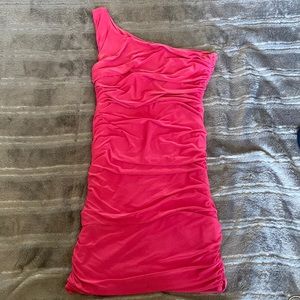 Hot Pink one shoulder slinky dress